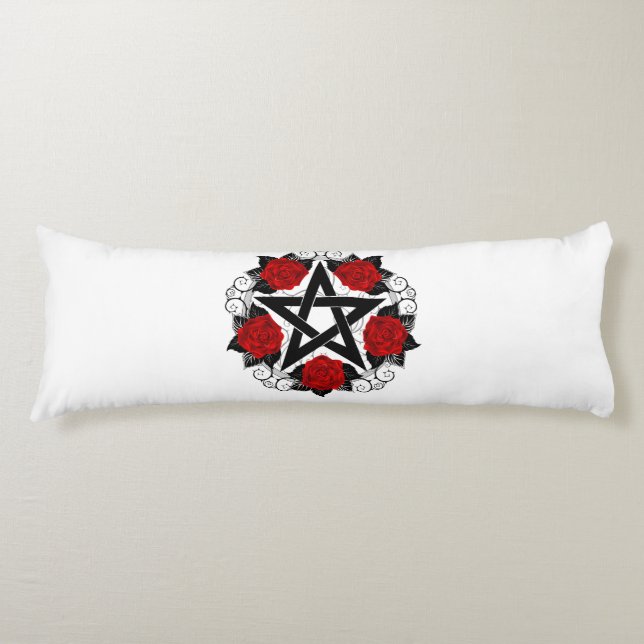 Pentagram with Red Roses Body Pillow (Front)