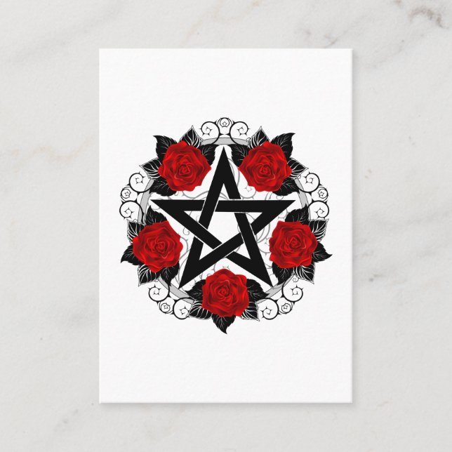 Pentagram with Red Roses Business Card (Front)