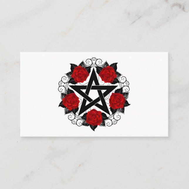 Pentagram with Red Roses Business Card (Front)