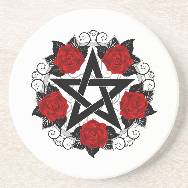 Pentagram with Red Roses Coaster (Front)