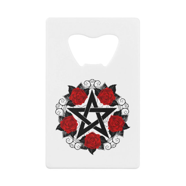 Pentagram with Red Roses Credit Card Bottle Opener (Front)