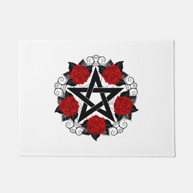 Pentagram with Red Roses Doormat (Front)