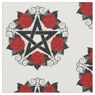 Pentagram with Red Roses Fabric