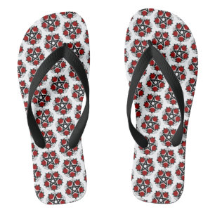 Pentagram with Red Roses Flip Flops