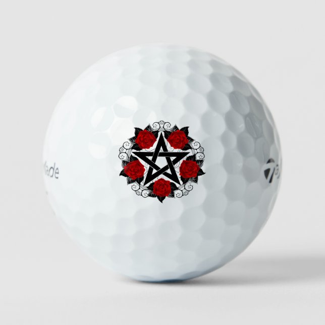 Pentagram with Red Roses Golf Balls (Front)