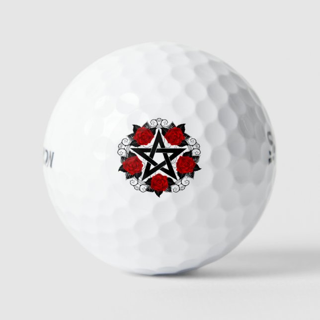 Pentagram with Red Roses Golf Balls (Front)