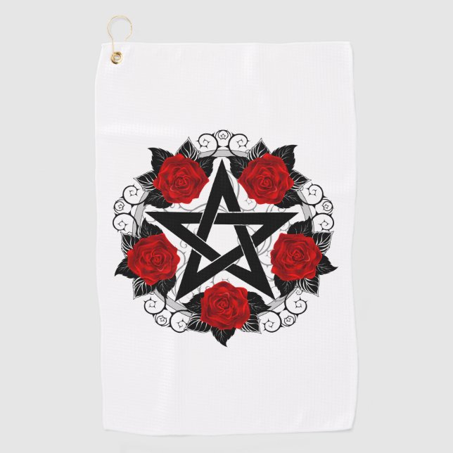 Pentagram with Red Roses Golf Towel (Front)
