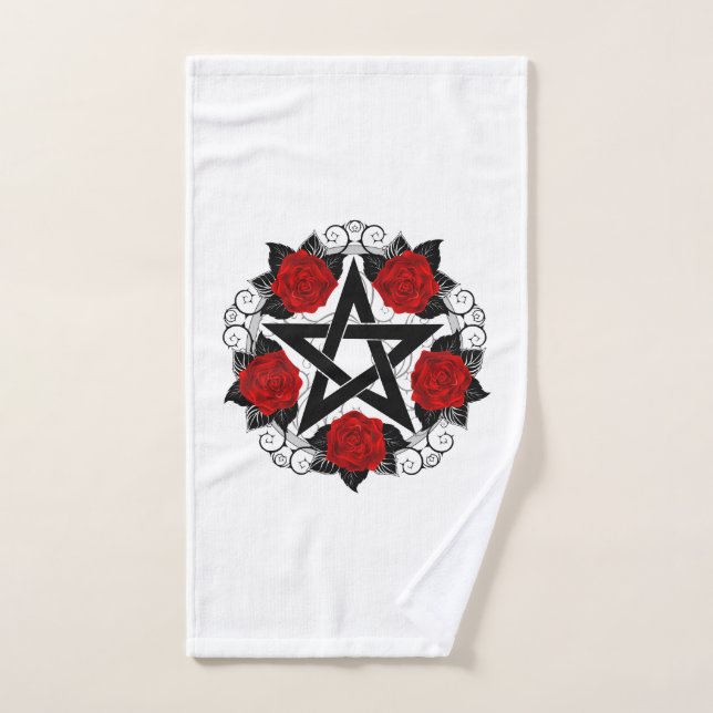 Pentagram with Red Roses Hand Towel (Hand Towel)