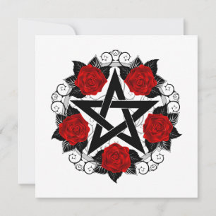 Pentagram with Red Roses Holiday Card