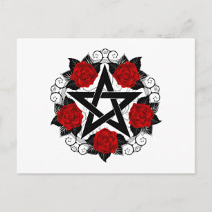 Pentagram with Red Roses Holiday Postcard