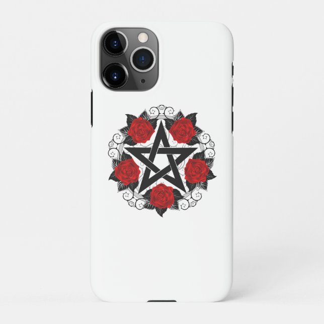 Pentagram with Red Roses iPhone Case (Back)