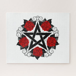 Pentagram with Red Roses Jigsaw Puzzle