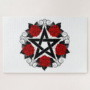 Pentagram with Red Roses Jigsaw Puzzle