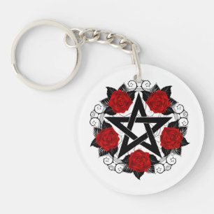 Pentagram with Red Roses Keychain