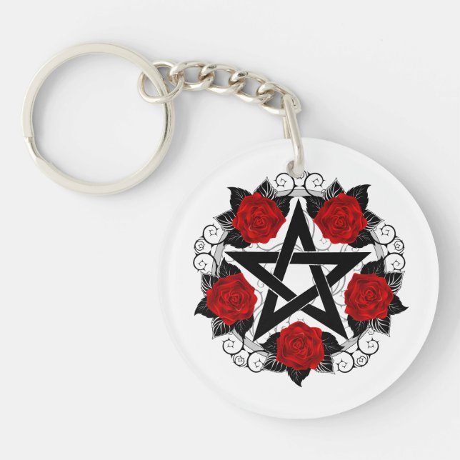 Pentagram with Red Roses Keychain (Front)