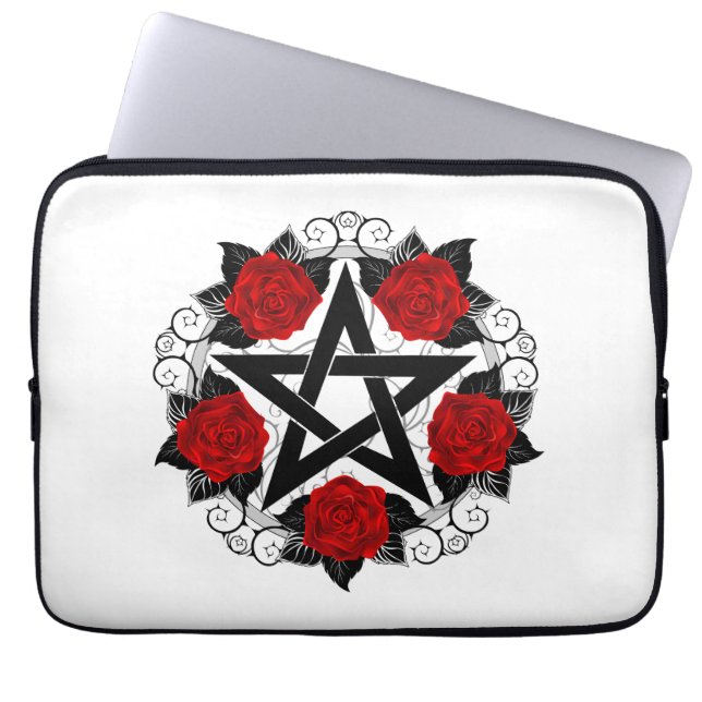 Pentagram with Red Roses Laptop Sleeve (Front)