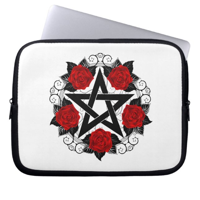 Pentagram with Red Roses Laptop Sleeve (Front)