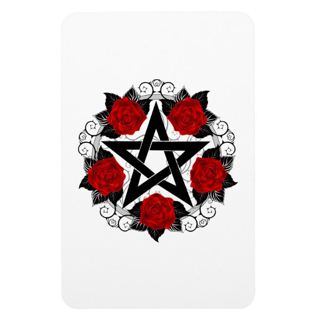 Pentagram with Red Roses Magnet (Vertical)