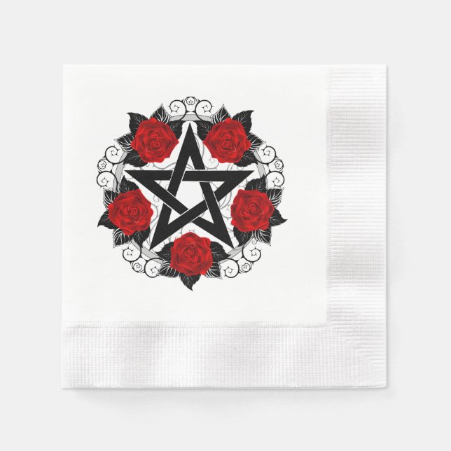 Pentagram with Red Roses Napkin (Front)
