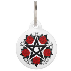 Pentagram with Red Roses Pet Tag