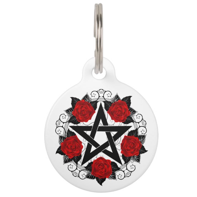 Pentagram with Red Roses Pet Tag (Front)