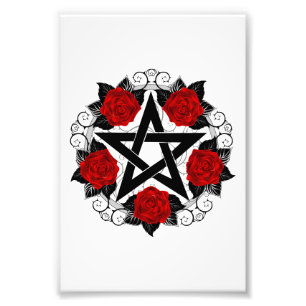 Pentagram with Red Roses Photo Print