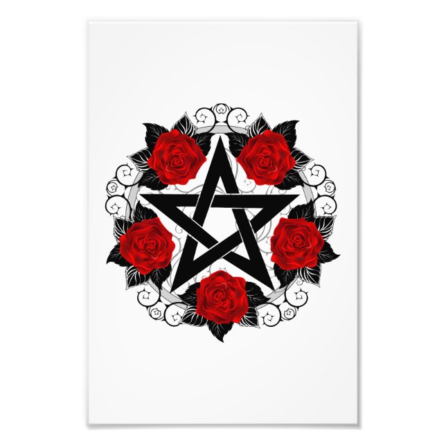 Pentagram with Red Roses Photo Print (Front)