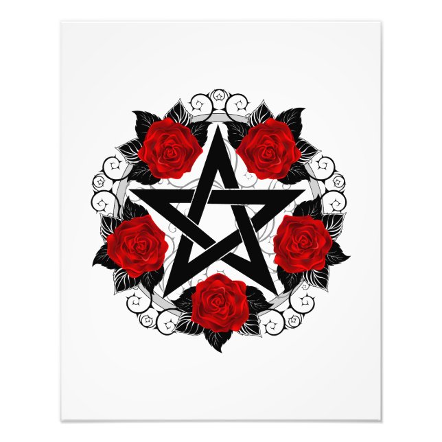Pentagram with Red Roses Photo Print (Front)