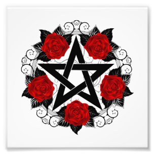Pentagram with Red Roses Photo Print