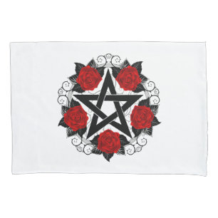 Pentagram with Red Roses Pillowcase
