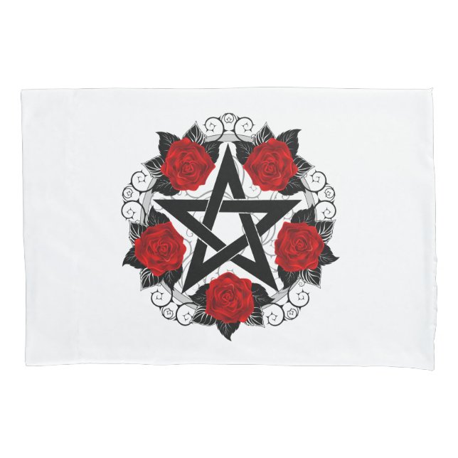 Pentagram with Red Roses Pillowcase (Front)