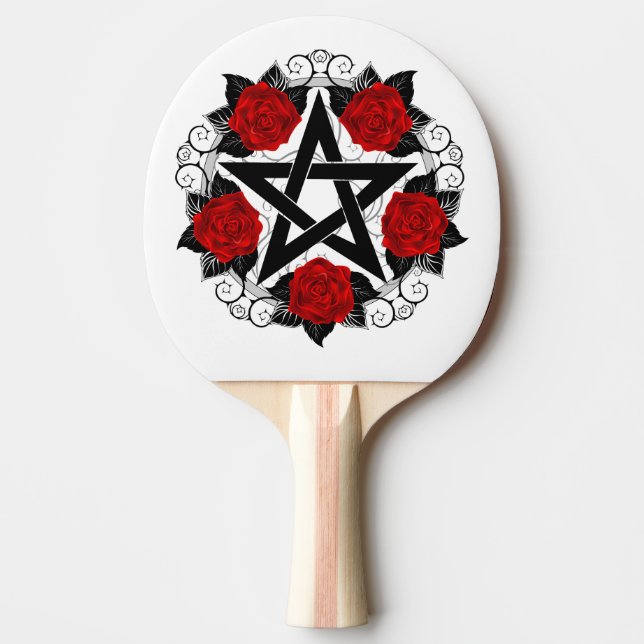Pentagram with Red Roses Ping Pong Paddle (Front)