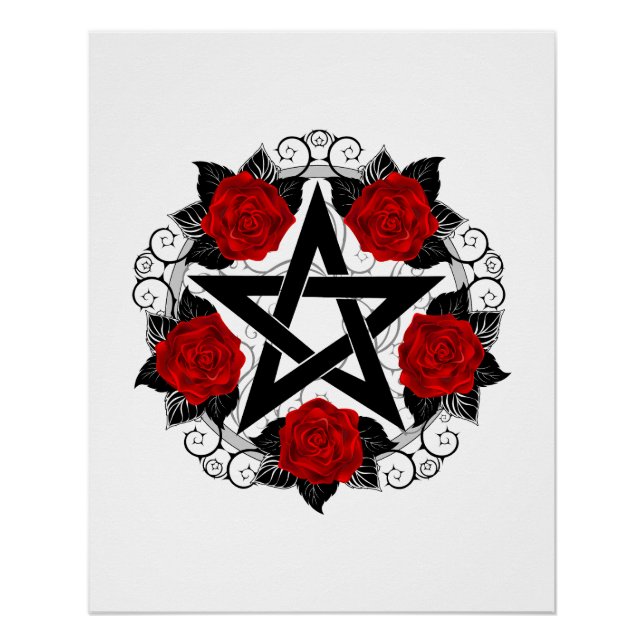 Pentagram with Red Roses Poster (Front)