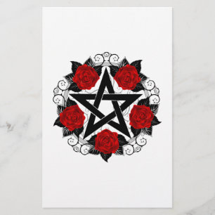 Pentagram with Red Roses Stationery