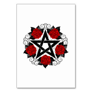 Pentagram with Red Roses Table Number