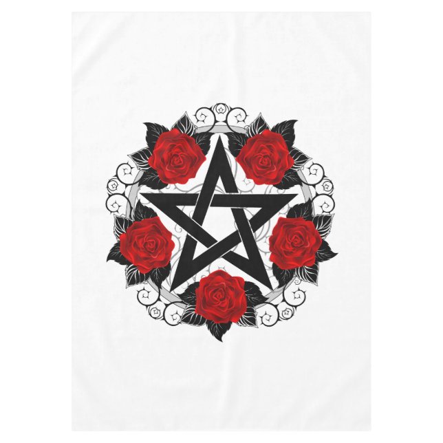 Pentagram with Red Roses Tablecloth (Front)