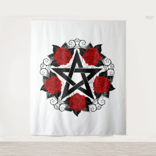 Pentagram with Red Roses Tapestry