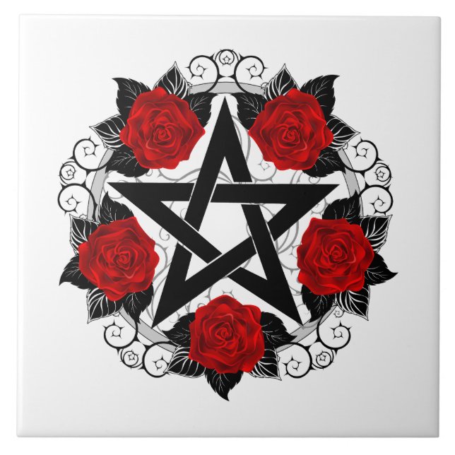 Pentagram with Red Roses Tile (Front)