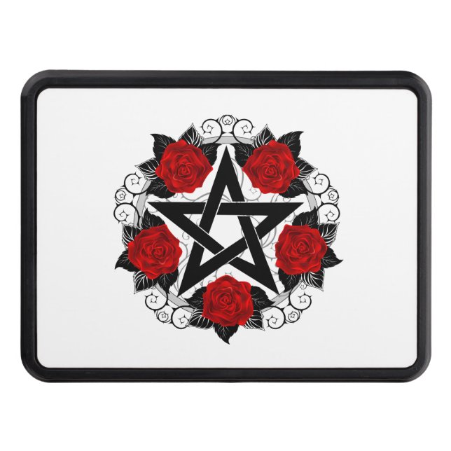 Pentagram with Red Roses Trailer Hitch Cover (Front)