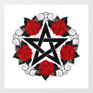 Pentagram with Red Roses Window Cling