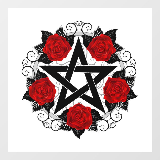 Pentagram with Red Roses Window Cling (Sheet)