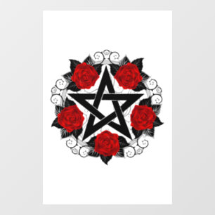 Pentagram with Red Roses Window Cling