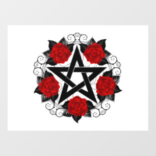 Pentagram with Red Roses Window Cling