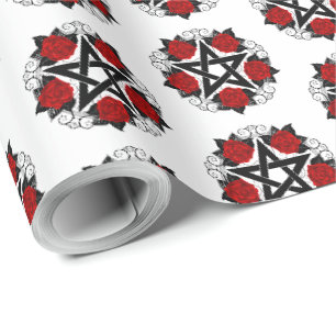 Pentagram with Red Roses Wrapping Paper