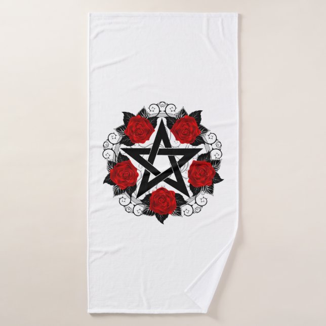 Pentagramme aux roses rouges (Serviette de bain)