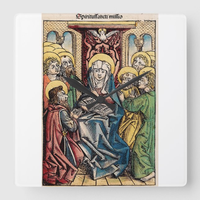 Pentecost scene after Easter Sunday Square Wall Clock (Front)