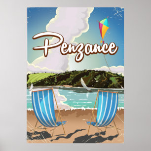 Penzance UK Vintage beach travel poster