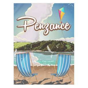 Penzance UK Vintage beach travel poster Tablecloth