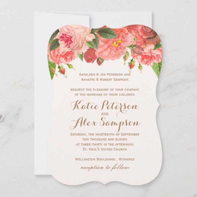 Peonie corail sur Faire-part de mariage Parties sc (Devant)