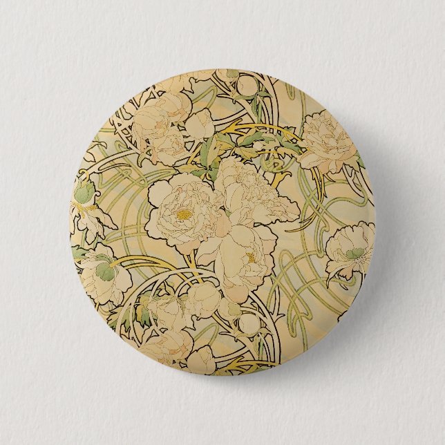 Peonies 1897 2 inch round button (Front)